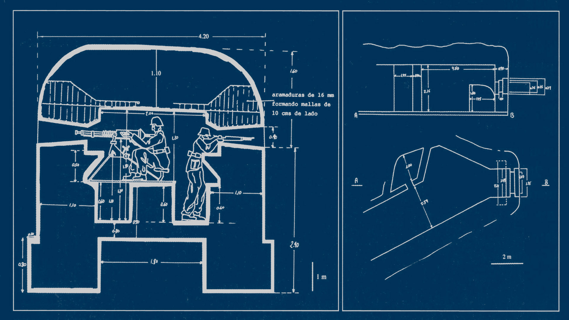 Plano Búnker ametralladora y anticarro en Pirineos